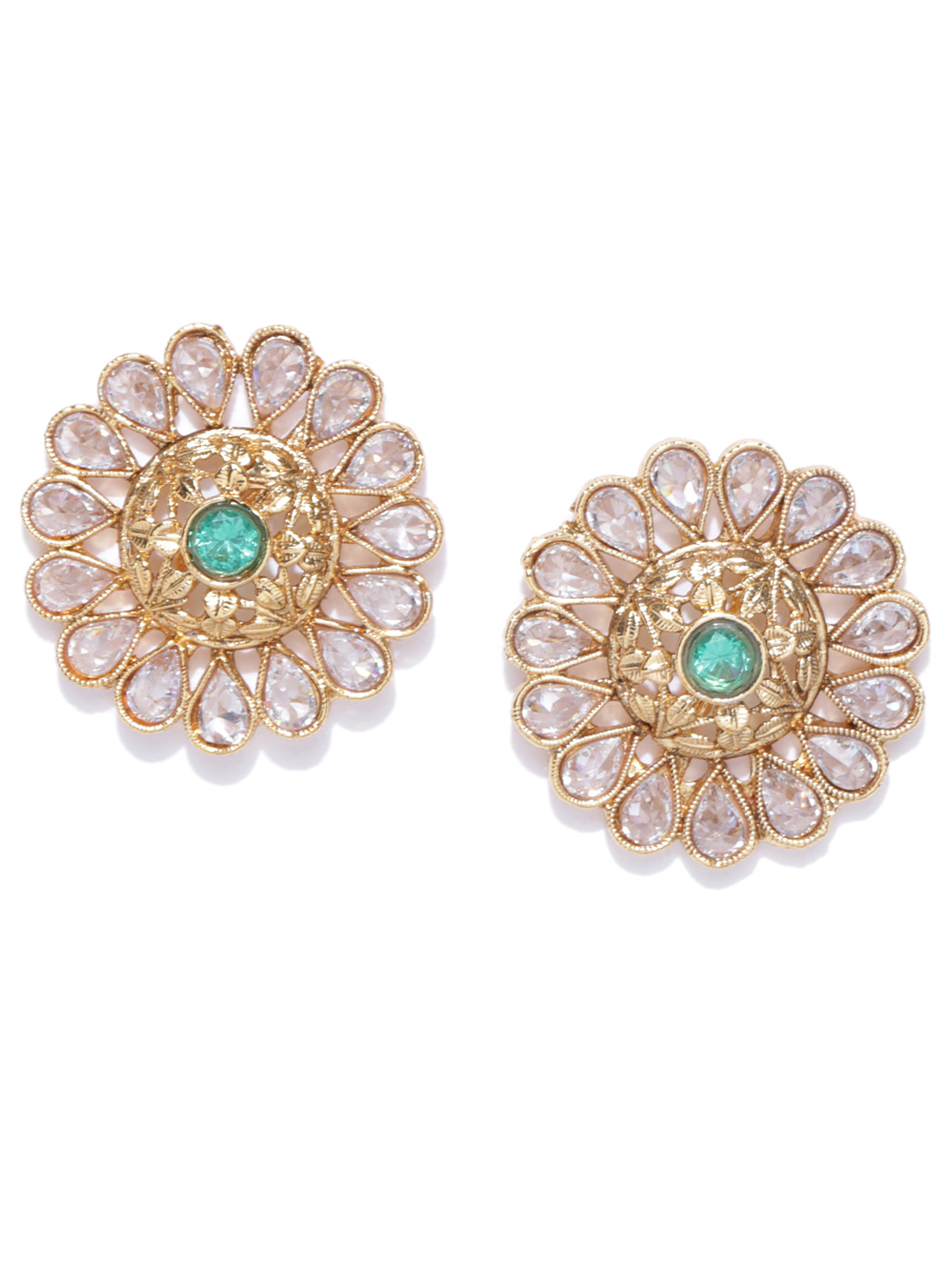 YouBella Green Gold-Plated Stone-Studded Circular Studs